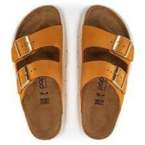 Birkenstock Papillio Arizona Platform Suede Leather in Apricot Color